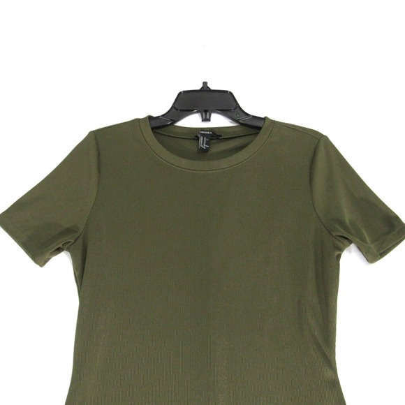 Forever 21 Ribbed Knit Mini Short Sleeve‎ Dress Olive Green Size: XL - Picture 2 of 11